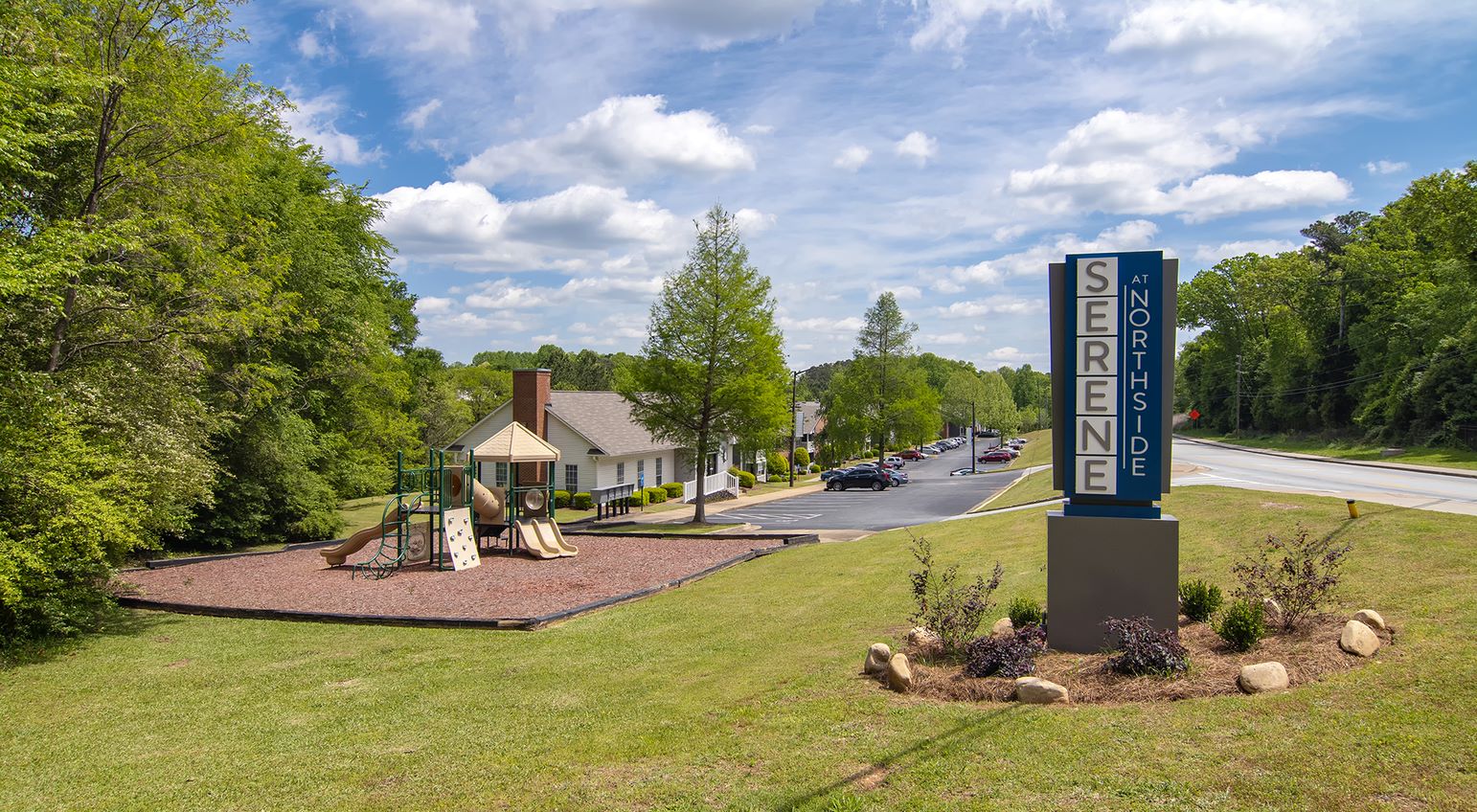View of the entrance to Serene at Northside Apartments, located in Athens, GA